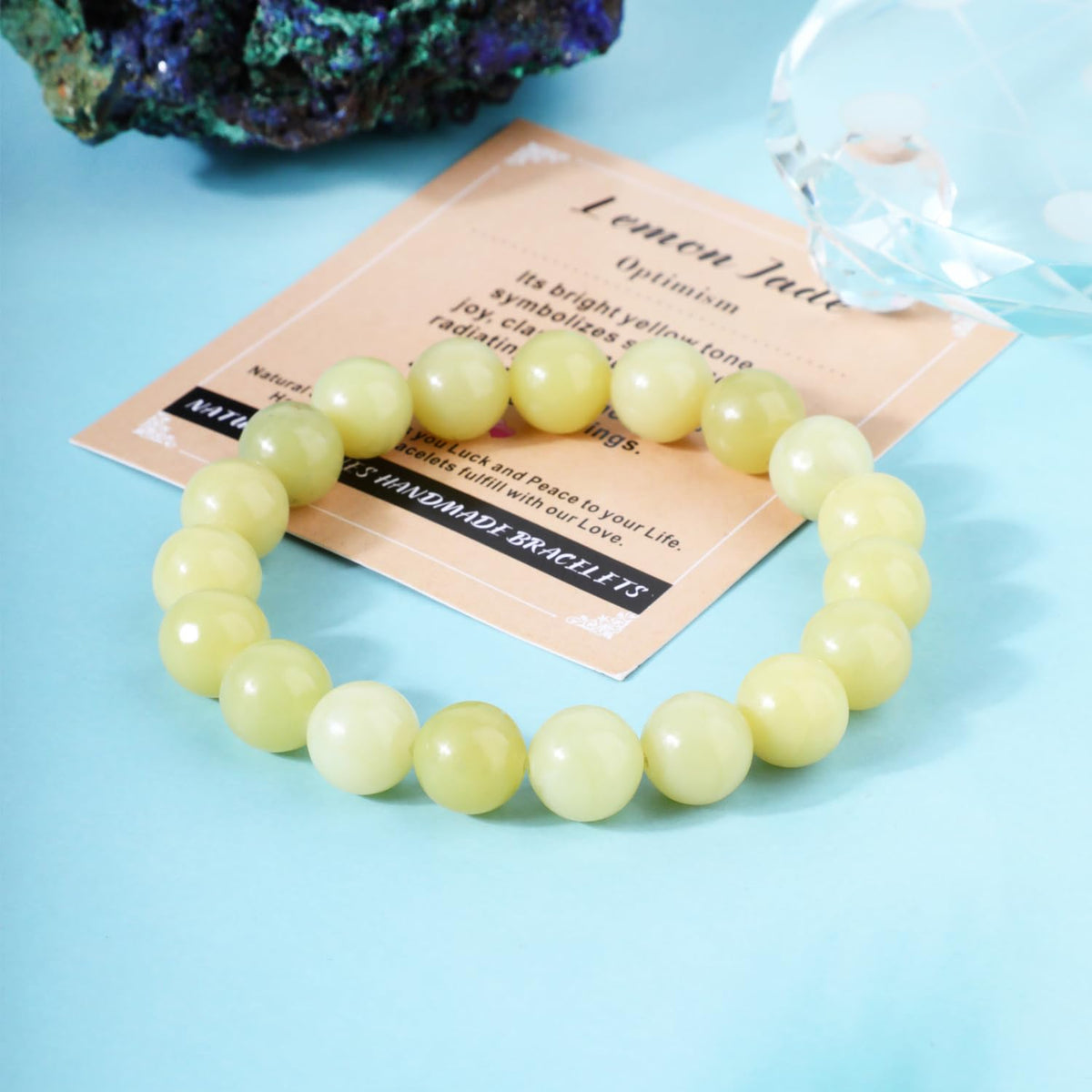 AD Beads 10mm Handmade Lemon Jade Elastic Bracelet – Natural Gemstone for optimism – Meditation, Yoga, Healing and Energy Gift for Men Women