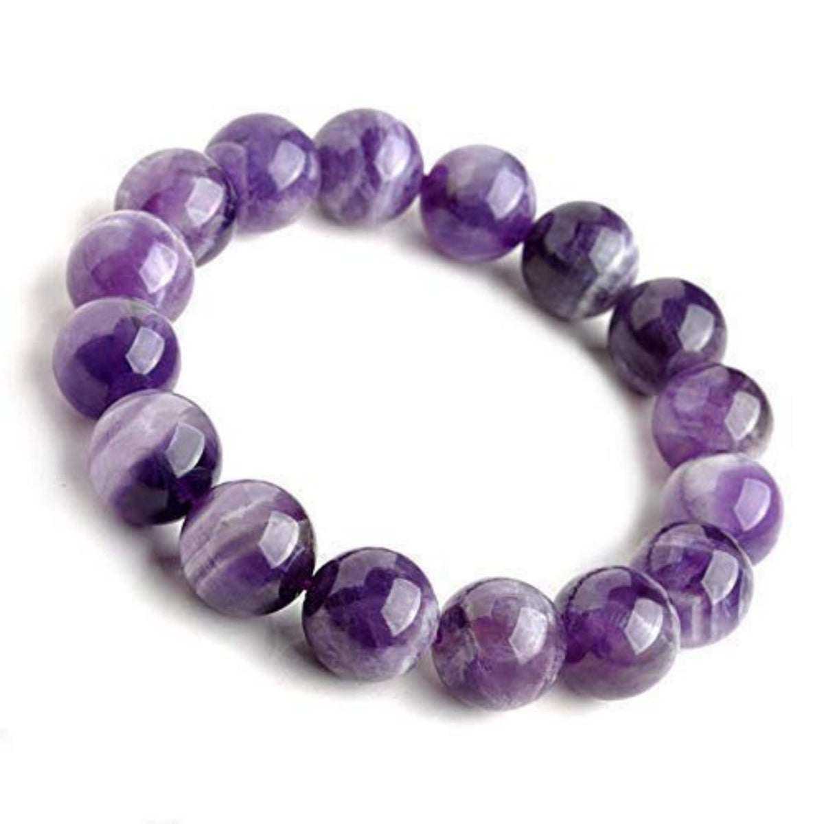 Crystal Agate Bracelets - Purification Bracelet - Handmade Natural Semi-Precious Amethyst Stretch Bracelet - 8mm Round Beads - Unisex Adult Size