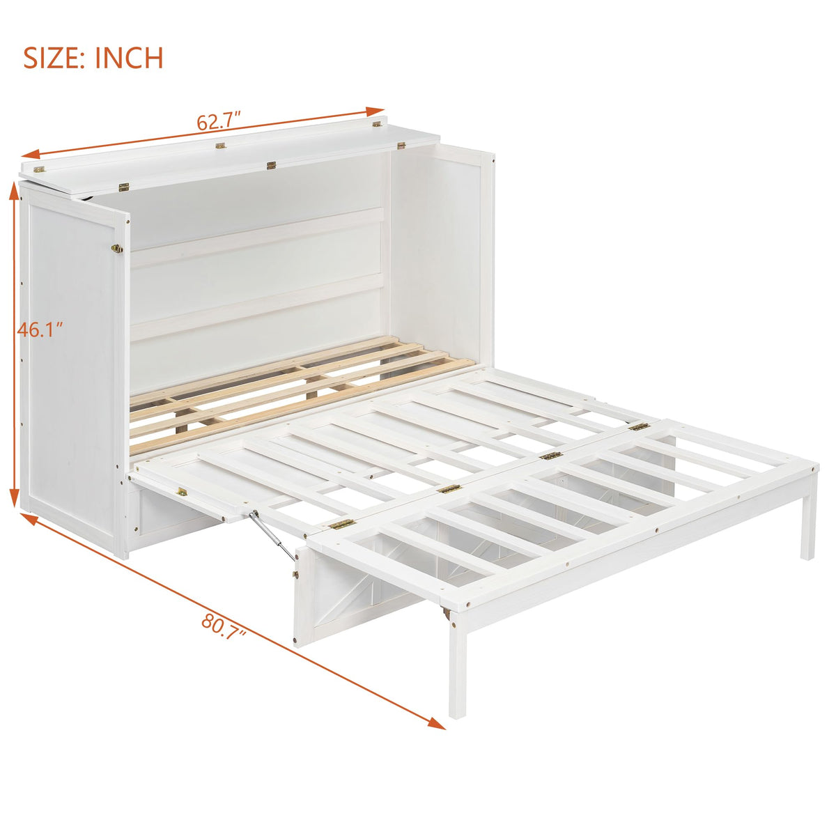 Merax Queen Size Murphy Bed Cabinet with Charging Station and Storage Drawer, Wooden Foldable Platform Bed Frame for Home Office Small Room, White