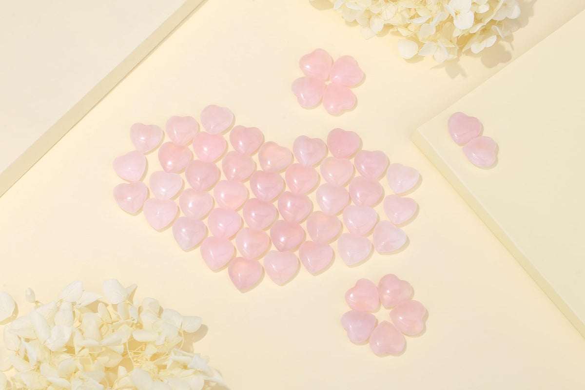 YATOJUZI 20PCS Rose Quartz Crystals Heart Natural Crystals and Healing Stones Pink Rose Quartz Hearts Stones Mini Pocket Reiki Gemstones Bulk Wholesale Valentines Day Gifts for Women