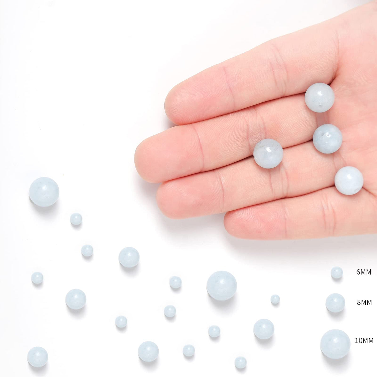 35pcs 10mm Natural Stone Beads Aquamarine Beads Energy Crystal Healing Power Gemstone for Jewelry Making, DIY Bracelet Necklace
