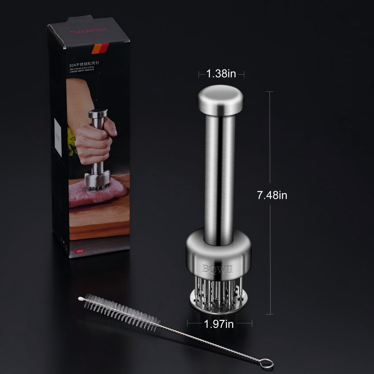BQWII Stainless Steel Meat Tenderizer Tool with 21 Sharp Needles - A Meat Tenderizer Mallet for Chicken and Beef, Durable Meat Mallet Hammer, Easy-Grip Meat Hammer Tenderizer