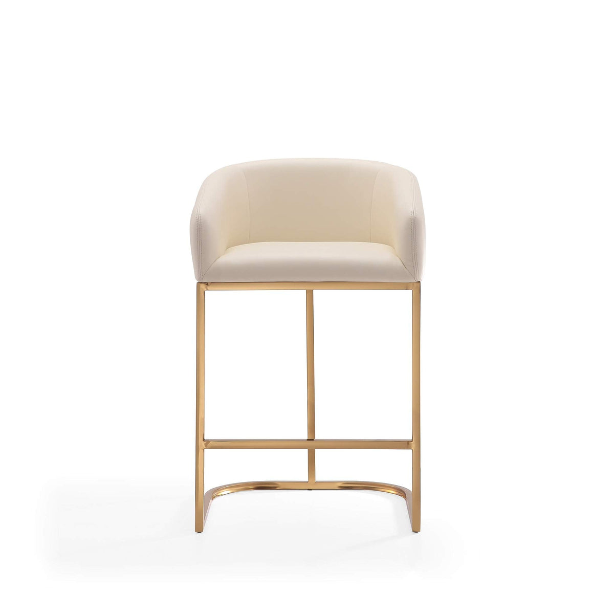 Manhattan Comfort Louvre 26 Inch Mid Century Modern Counter Height Bar Stools - Elegant Faux Leather Padded Seat, Stainless Steel Base with Footrest, Fully Assembled Barstools, Set of 1, Cream