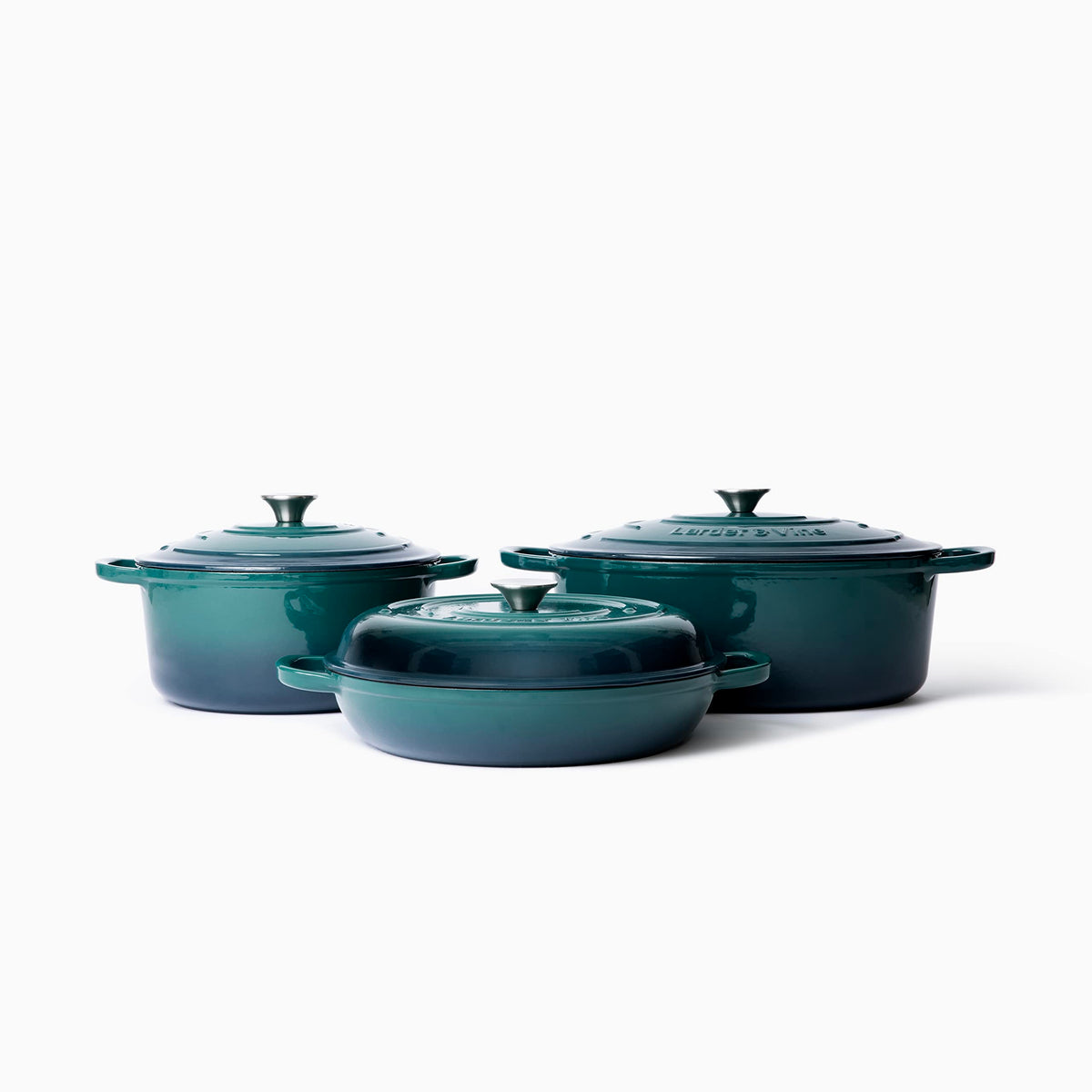 Larder & Vine 6-Piece Enameled Cast Iron Pan Cookware Sets, Includes 8 Quart and 5.7 Quart Dutch Oven with Lids, Braiser/Crock Pot with Lid (Bondi)