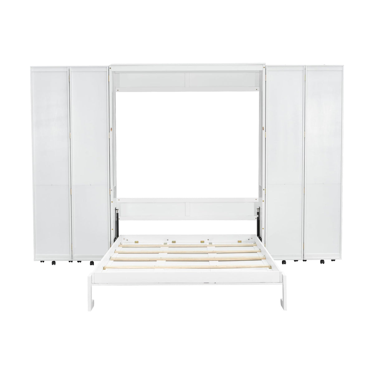 Ball & Cast Murphy Bed Queen Size,Wood Hidden Wall Bed with 2 Sides Push-Pull Foldable Storage Cabinets, Multifunctional Cabinet Bed Frame for Bedroom,Guest Room,Space Saving,White