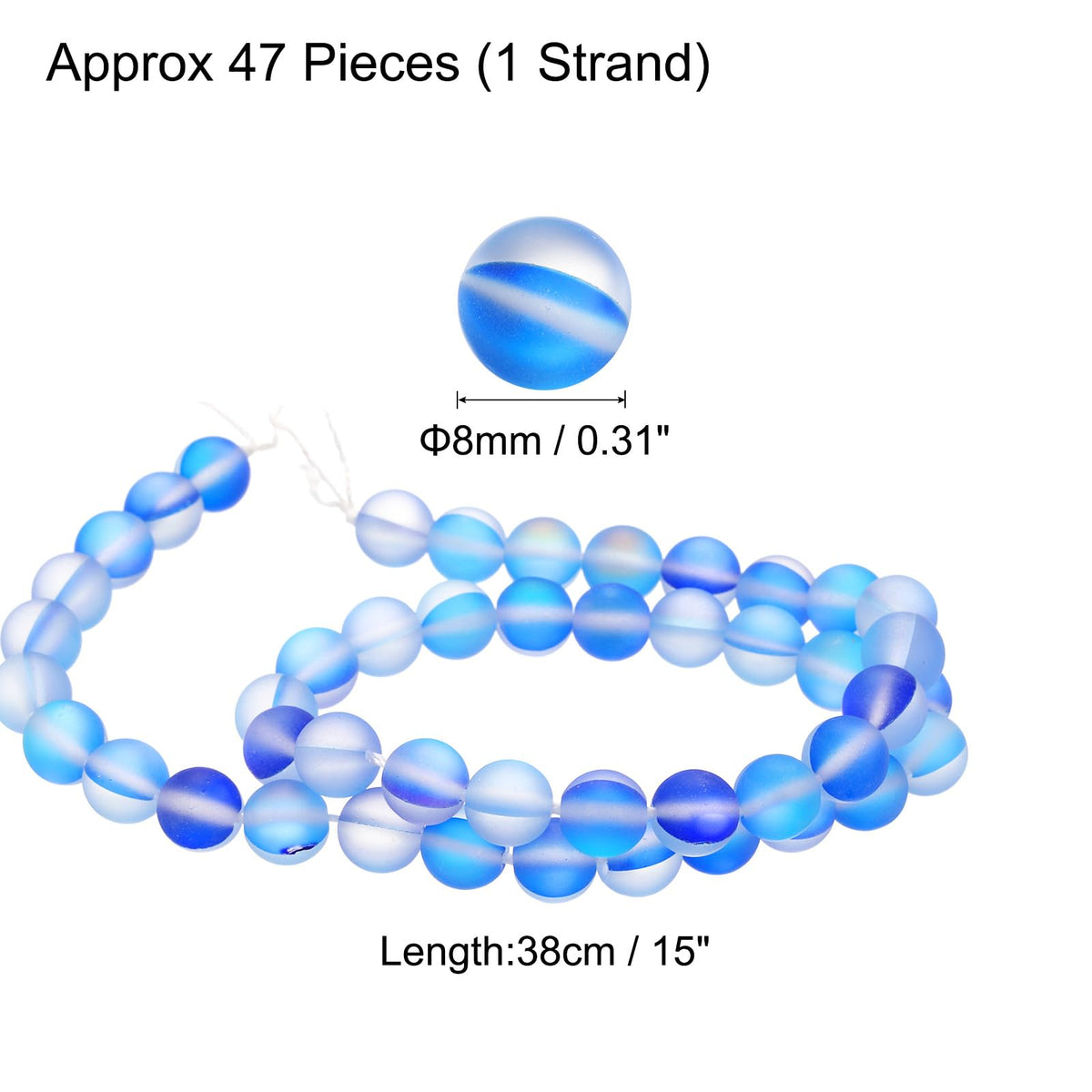uxcell Matte Crystal Glass Beads 8mm Synthetic Frosted Shining Semi-Precious Round Loose Beads Synthetic Moonstone for Jewelry Making DIY Bracelet, Blue