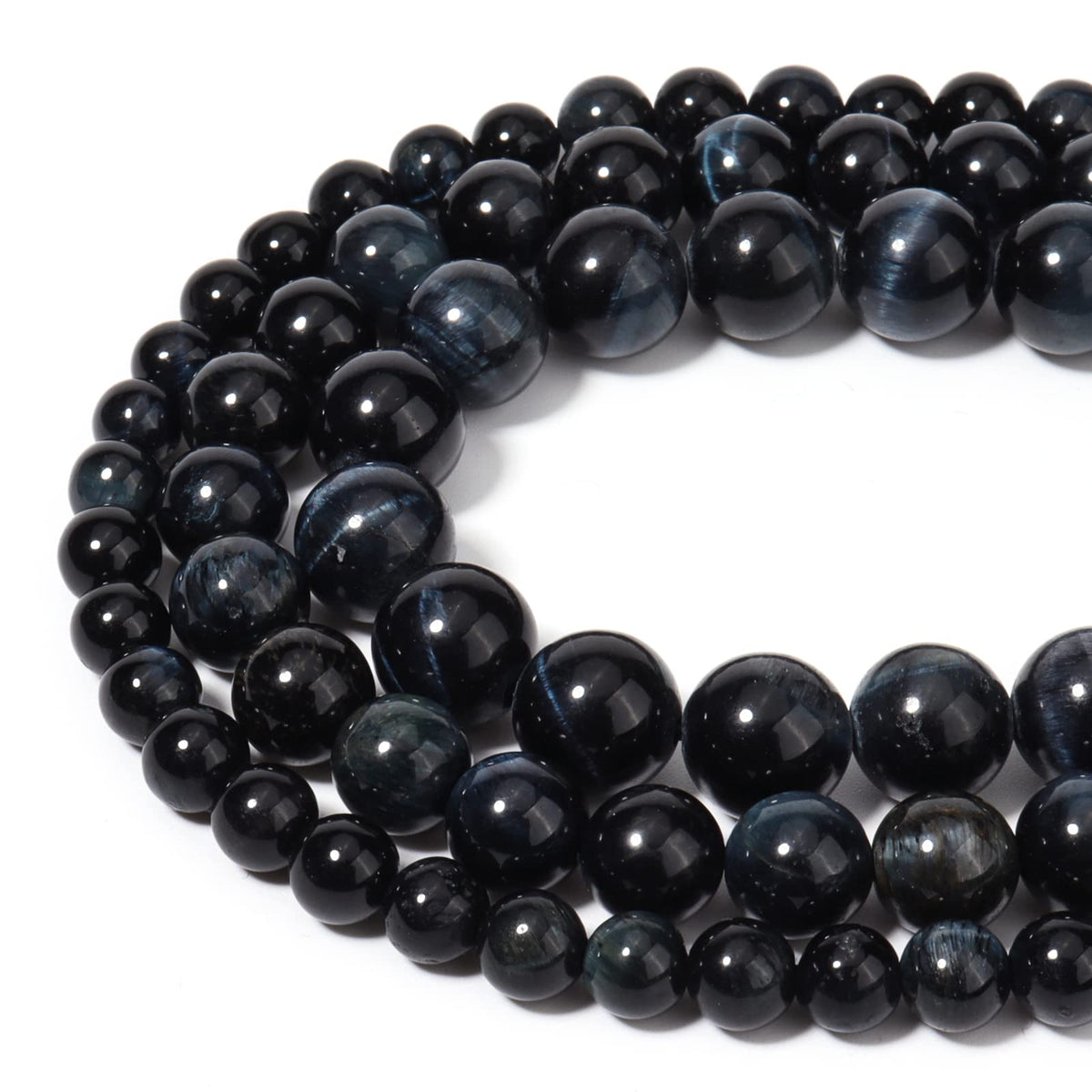 35pcs 10mm Natural Blue Black Tiger Eye Gemstone Beads Energy Healing Crystal Round Loose Stone Beads for Jewelry Making, DIY Bracelets Necklaces