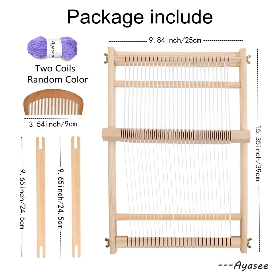 Ayasee Wooden Weaving Loom, Multi-Craft Weaving Frame to Handcraft for Beginners, 15.35x9.84in/39x25cm