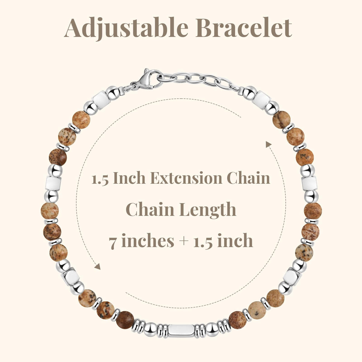 Stainless Steel Stone Adjustable Boho Stackable Womens Beaded Bracelets for Women Trendy Jewelry Stack Cute Health Dainty Waterproof Woman Ladies Colorful Bangle Women's Silver Link Bracelets for Women Non Tarnish A Bohemian Charm Silver Bead Bracelet for