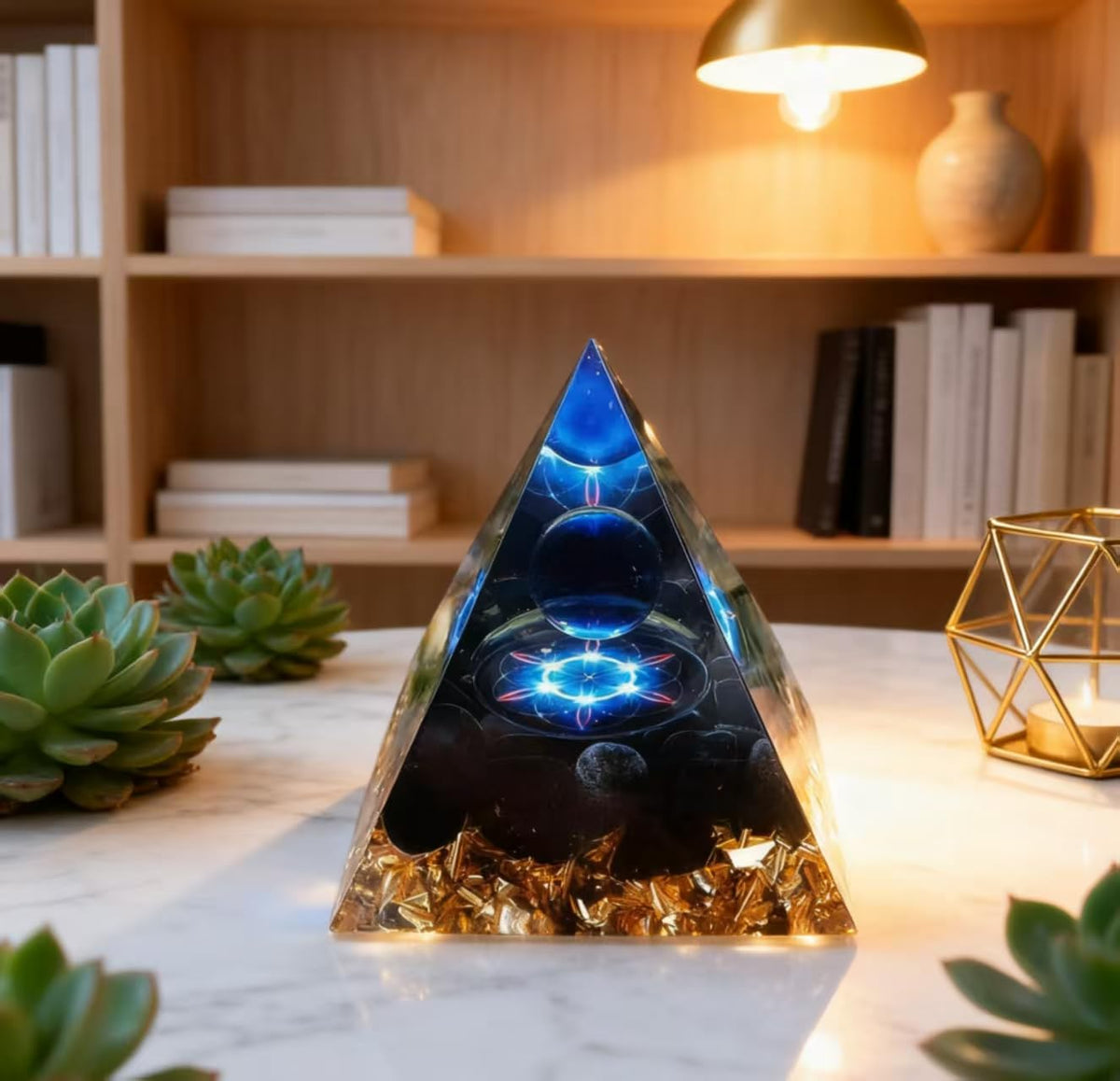 ycyingcheng Moonstone Crystal Orgone Pyramid Ogan Crystal Energy Tower, Nature Reiki Chakra Crushed Stone Jewelry, Crystal Pyramid for Home Decor (Crystal Pyramid-27)