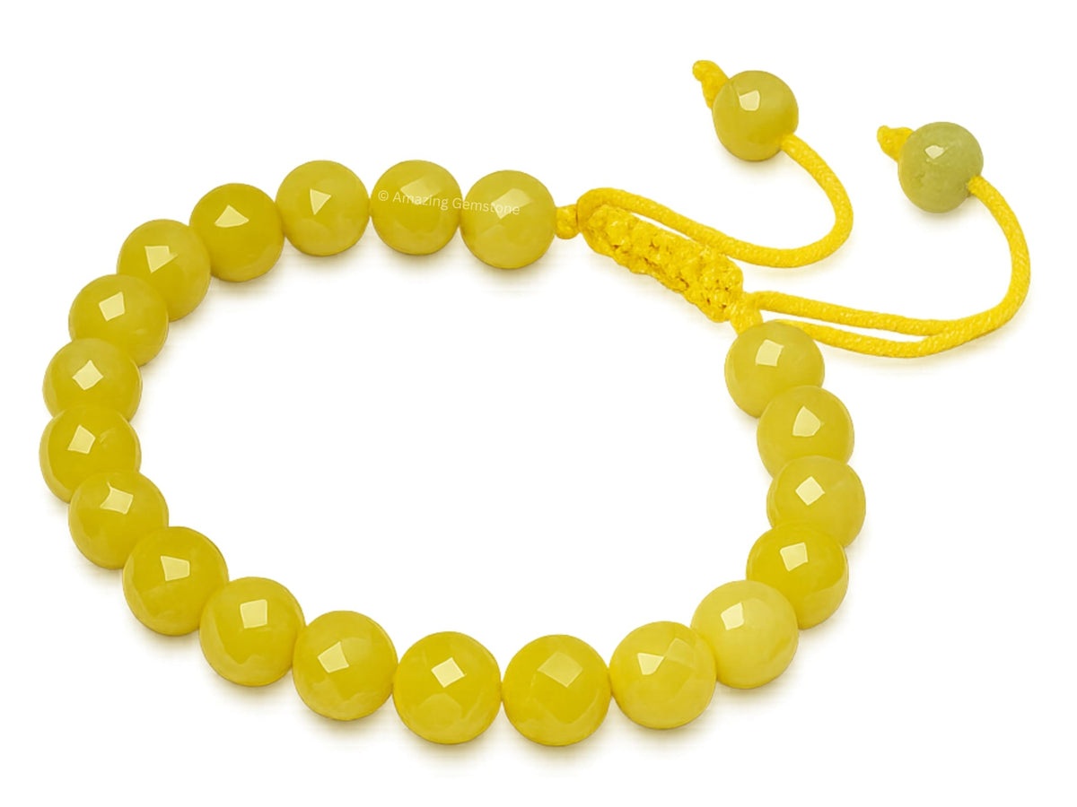 Amazing Gemstone Lemon Jade Bracelet for Women - Chakra Mens Bracelet Protection Crystals&Healing Stones - Blessing Bracelet Spiritual Meditation Gift(Faceted Beaded Bracelet, Adjustable)