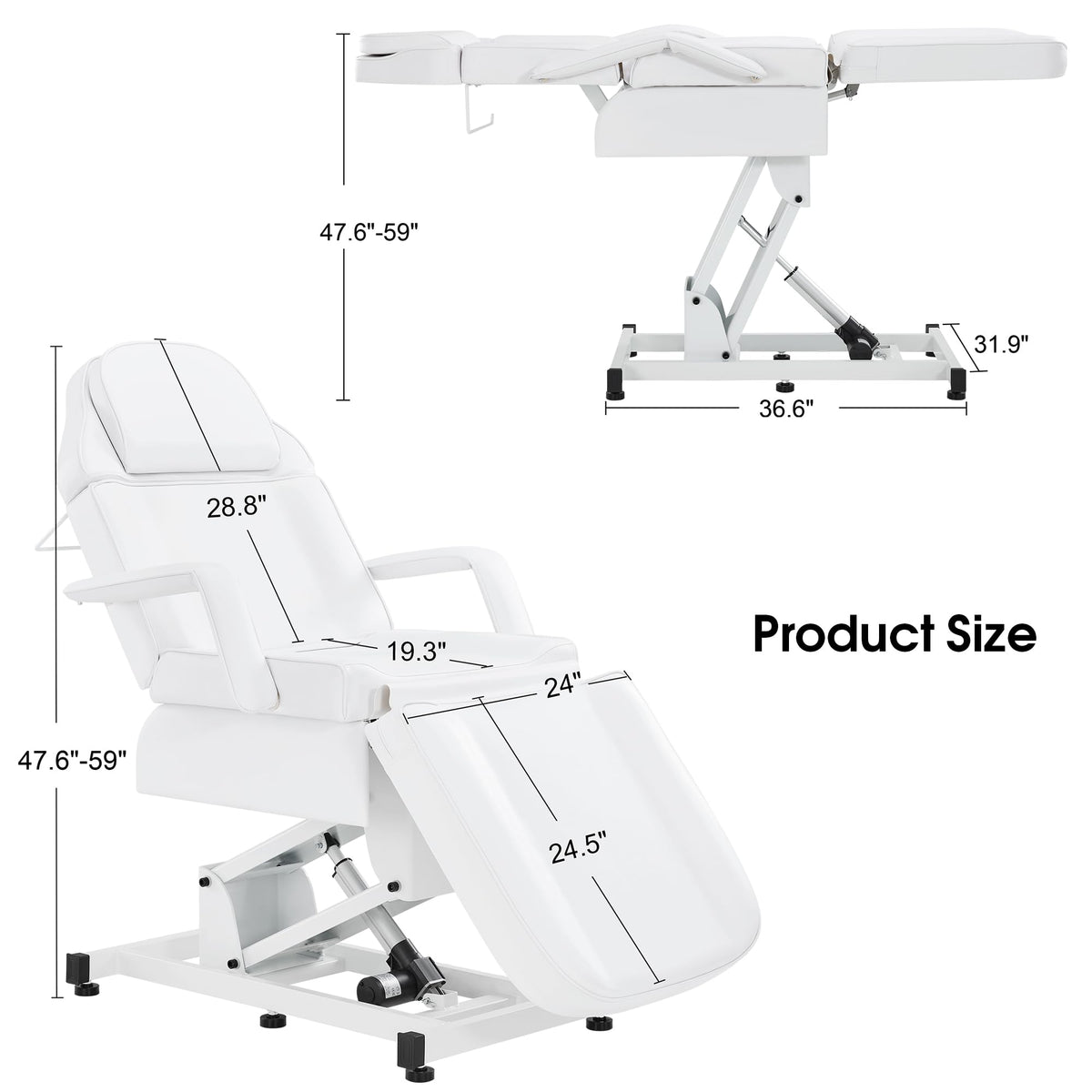 BarberPub Fully Electric Facial Bed with 3 Motor for Esthetician, Tattoo Chair for Client, Massage Bed for Esthetician, Electric Adjustment 2751 (White)