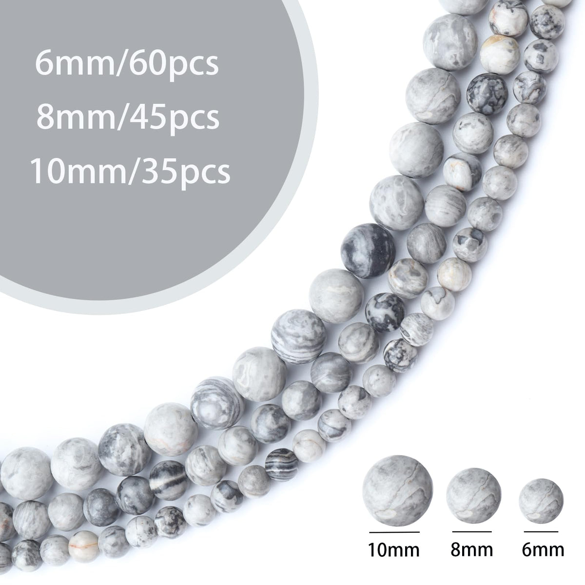 Siomia 45pcs 8mm Natural Map Jasper Gemstone Beads Energy Healing Crystal Round Loose Stone Beads for Jewelry Making, DIY Bracelets Necklaces