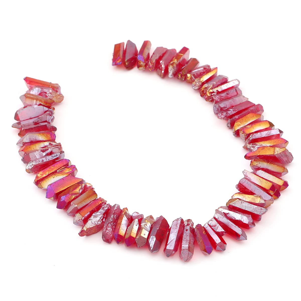 BEADIA Red Titanium Coated Crystal Quartz Spike Point Stick Beads AB Color 1.0"-1.5" for Jewelry Making 15 Inch/Strand