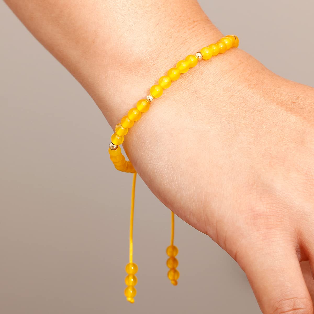 Jewever Gemstone Bracelet for Women Crystals and Healing Stones Beaded Stone Chakra Bracelets Healing Energy Crystal Jewelry Gifts Adjustable 4mm (Yellow agate)