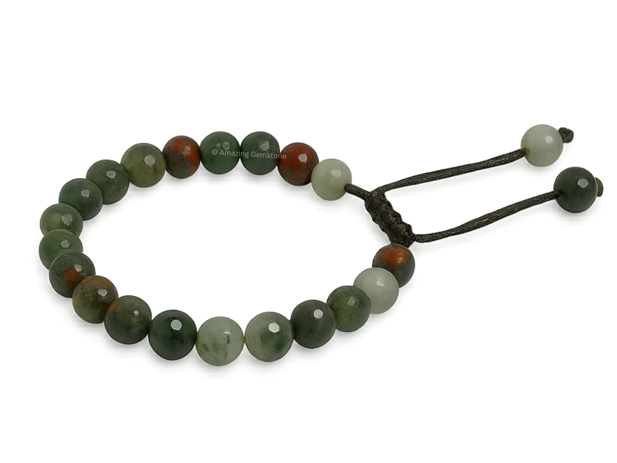 Amazing Gemstone African Bloodstone Bracelet for Women - Chakra Mens Bracelet Protection Crystals & Healing Stones - Blessing Faceted Beaded Bracelet Spiritual Meditation Gift Christmas (Adjustable)