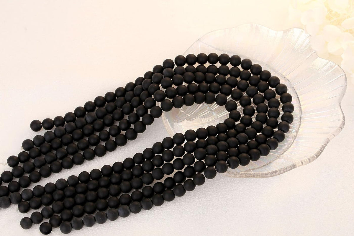 QINJIEJIE 100PCS Matte Black Obsidian Beads 8mm Natural Stone Beads Round Loose Gemstone Bead for Bracelet Beading Crystal Jewelry Making DIY Necklace Earrings 0.32"