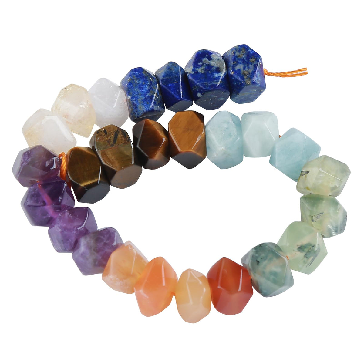6 * 11mm 25pcs Natural 7 Chakra Mixed Quartz Crystal Stone Irregular Special Cut Stone Beads Loose Beads for Jewelry DIY Making Bracelet 7.5inch