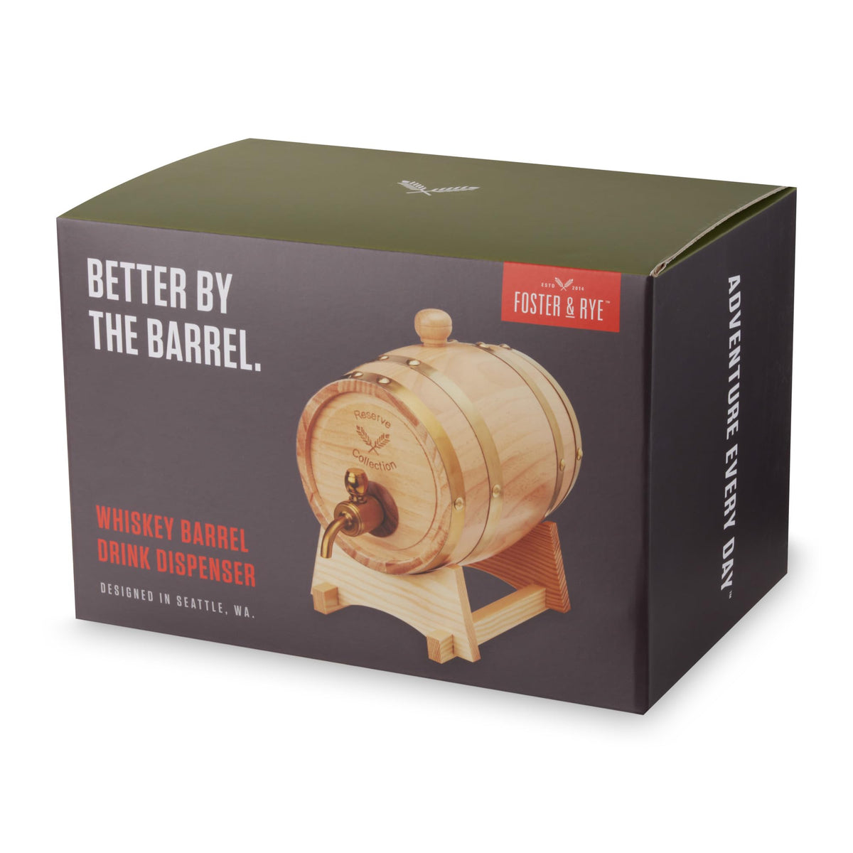 Foster & Rye Wooden Barrel for Whiskey, Whiskey Infusion Bourbon Barrel Moonshine Jug with Spigot, Liquor Dispenser Beverage Barrel - Holds 750mL Set of 1