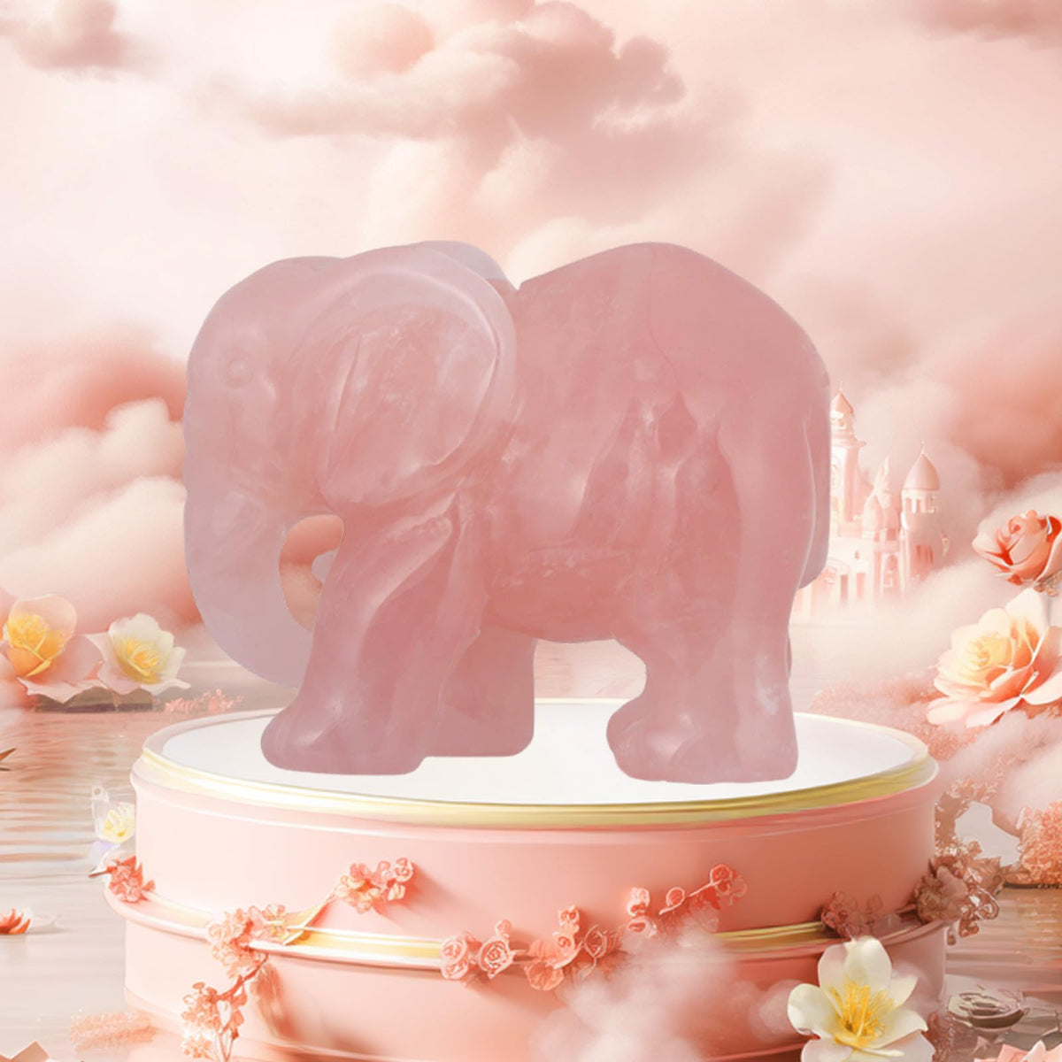 SMQ Rose Quartz Crystal Elephant Statue Decor Carved Good Lucky Pocket Small Figurine Spiritual Animal Carvings Home Office Desk Ornament Elephant Gifts for Women Adults,2"