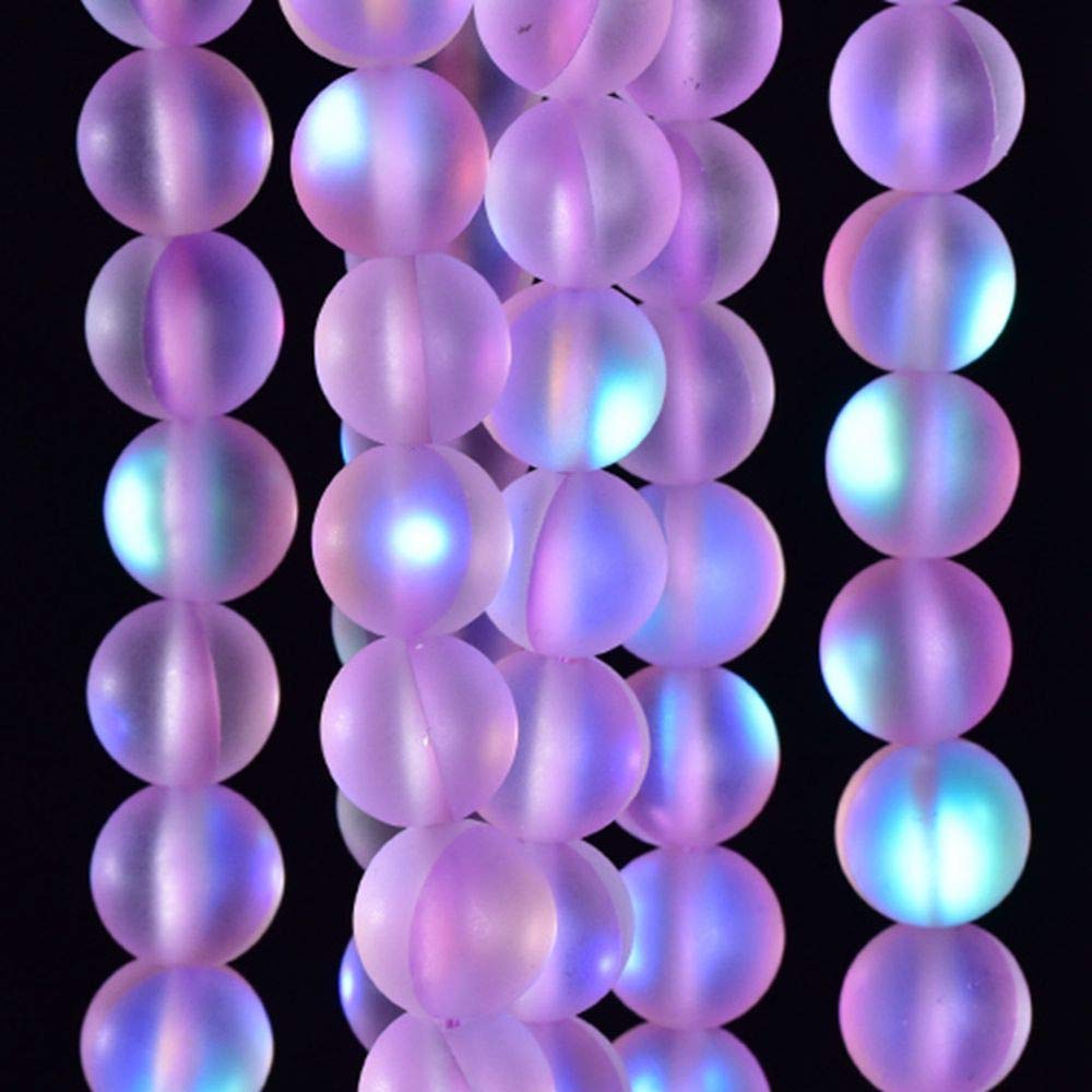 Asingeloo 48PCS 8mm Natural Light Purple Mystic Aura Quartz Gemstone Frosted Matte Titanium Round Loose Spacer Beads 15 inch Full Strand Crystal Healing Power Quartz