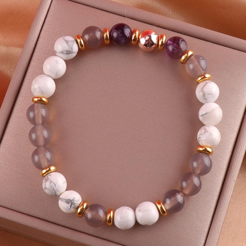 KSQS Healing Stone Bead Bracelet for Women, Natural Gemstones Balance Protection Bracelet, Spiritual Crystal Beads Bracelet Anxiety Relief with Meaning Card(#15)