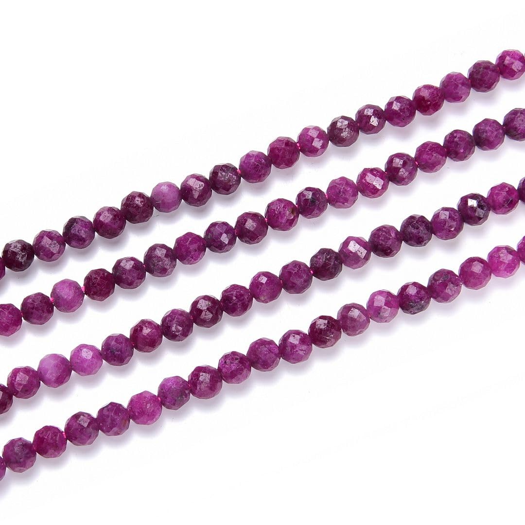 Adabele 30 Inch Natural Red Ruby Healing Gemstone 4mm (0.16 Inch) Tiny Small Faceted Round Loose Beads Stone Spacer (170-190pcs) for Craft Jewelry Making GK4-18