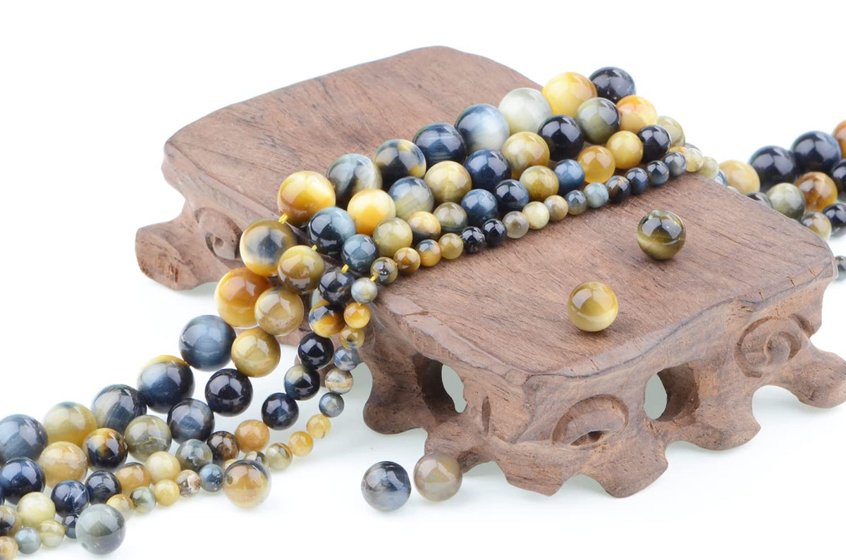 Bymitel 90 pcs Round Loose Stone Beads Gemstone Spacers for Charm DIY Jewelry Making 15.5" per Strand 4mm (Dream Tiger's Eye, 4mm)