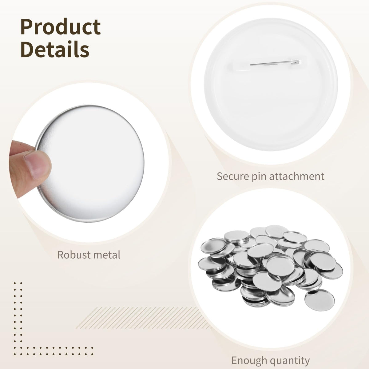 100 Sets Blank Button Making Supplies, Blank Button Badge with Metal Shells, Clear Mylar, Pin Backs, DIY Badges for Personalized Crafts, Party Favors, 58 mm/ 2.3 in