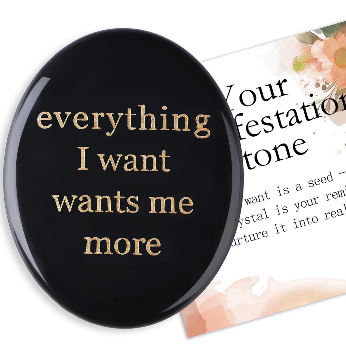 DUQGUHO Obsidian Crystal Encouragement Gifts for Women Everything I Want Wants Me More Inspirational Positive Anxiety Relief Items Pocket Hug Stones Emotional Calming Sobriety Gifts for Women Men