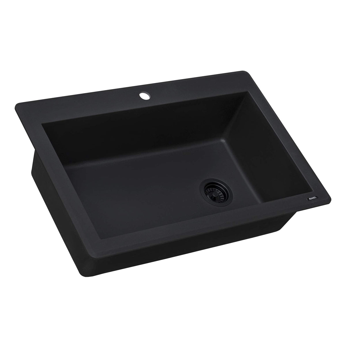 Ruvati Midnight Black Granite Composite 33 in. x 22 in. Single Bowl Drop-in Topmount Kitchen Sink RVG1033BK