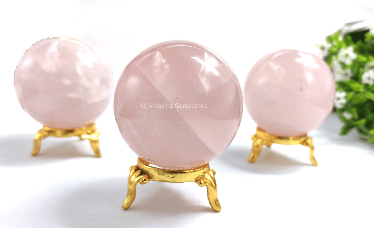 Amazing Gemstone Rose Quartz Crystal Sphere Round Ball with Sphere Holder Stand, Natural Healing Stone Sphere for Massage Meditation Crystal Grid Witchcraft Supplies Reiki Yoga