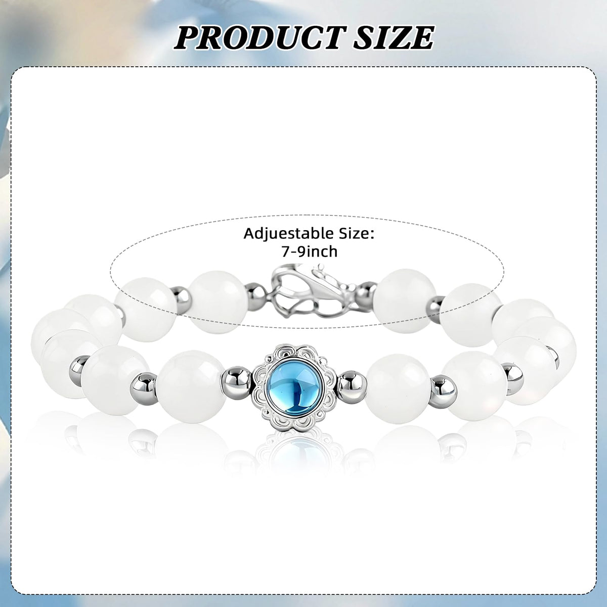 NINATY Beaded Bracelets for Women Dainty White Moonstone Bracelet Adjustable Natural Stone Silver Bead Bracelet Stretch Handmade Elastic Bracelets Trendy Jewelry Gifts for Christmas Birthday Party