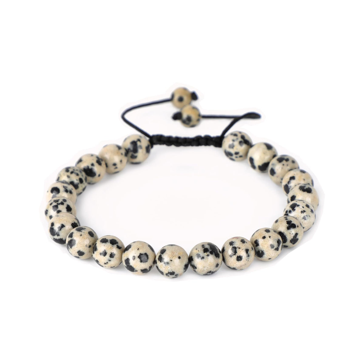 AD Beads Natural 8mm Gemstone Bracelets Healing Power Crystal Macrame Adjustable 7-9 Inch (Dalmation Jasper)