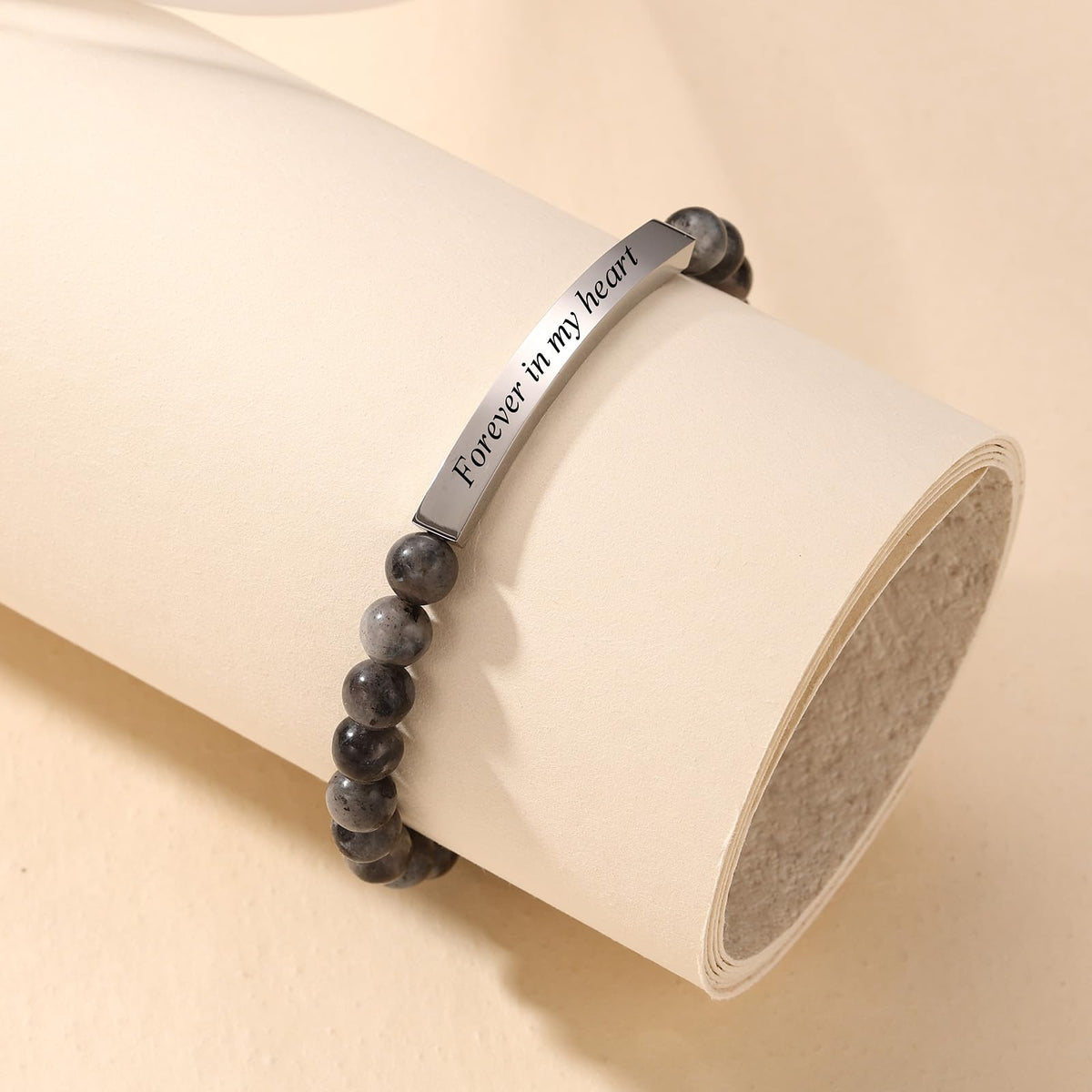 INBLUE Personalized Beaded Bracelets for Women with Engraved Name Natural Stone Stretch Inspirational Bracelet Personalized Jewelry Gift for Mom Wife Friends - Style 05