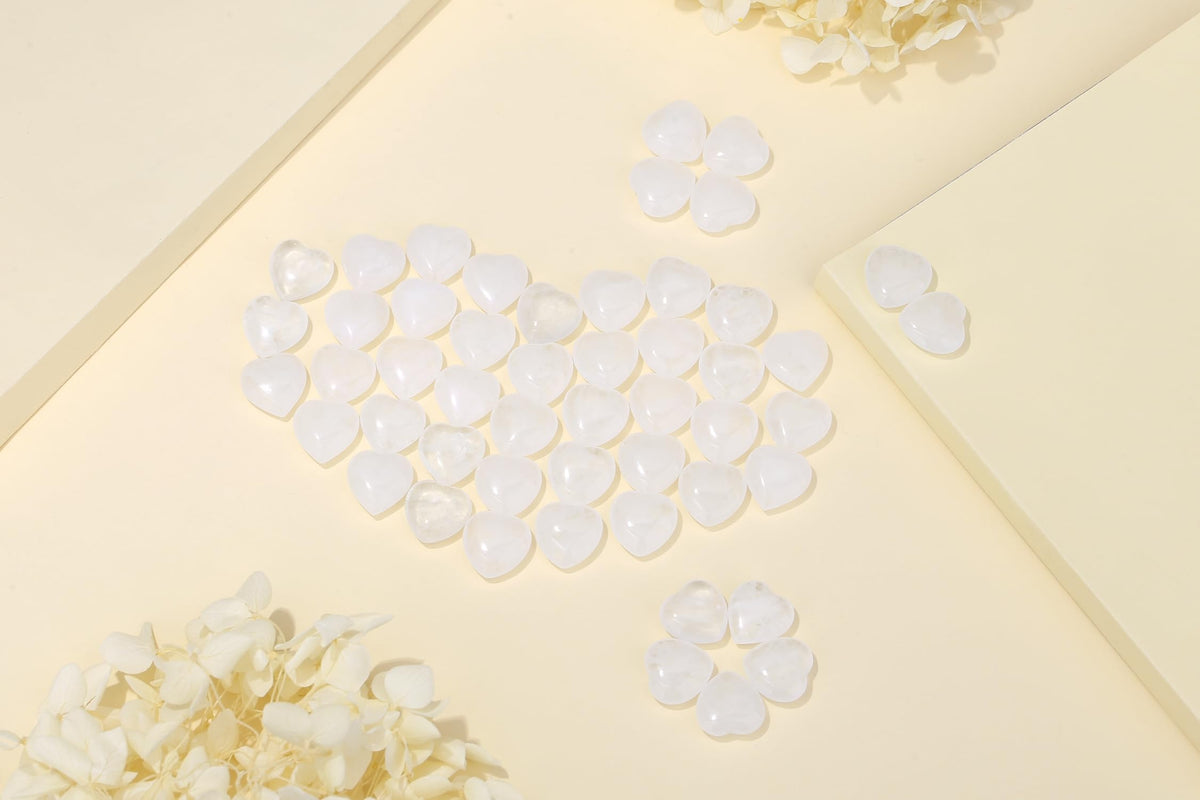 YATOJUZI 20PCS Clear Quartz Heart Healing Crystals Natural Clear Quartz Crystal Set White Love Stones Polished Stone Bulk Wholesale Mini Pocket Gemstones Reiki Energy Gifts for Women