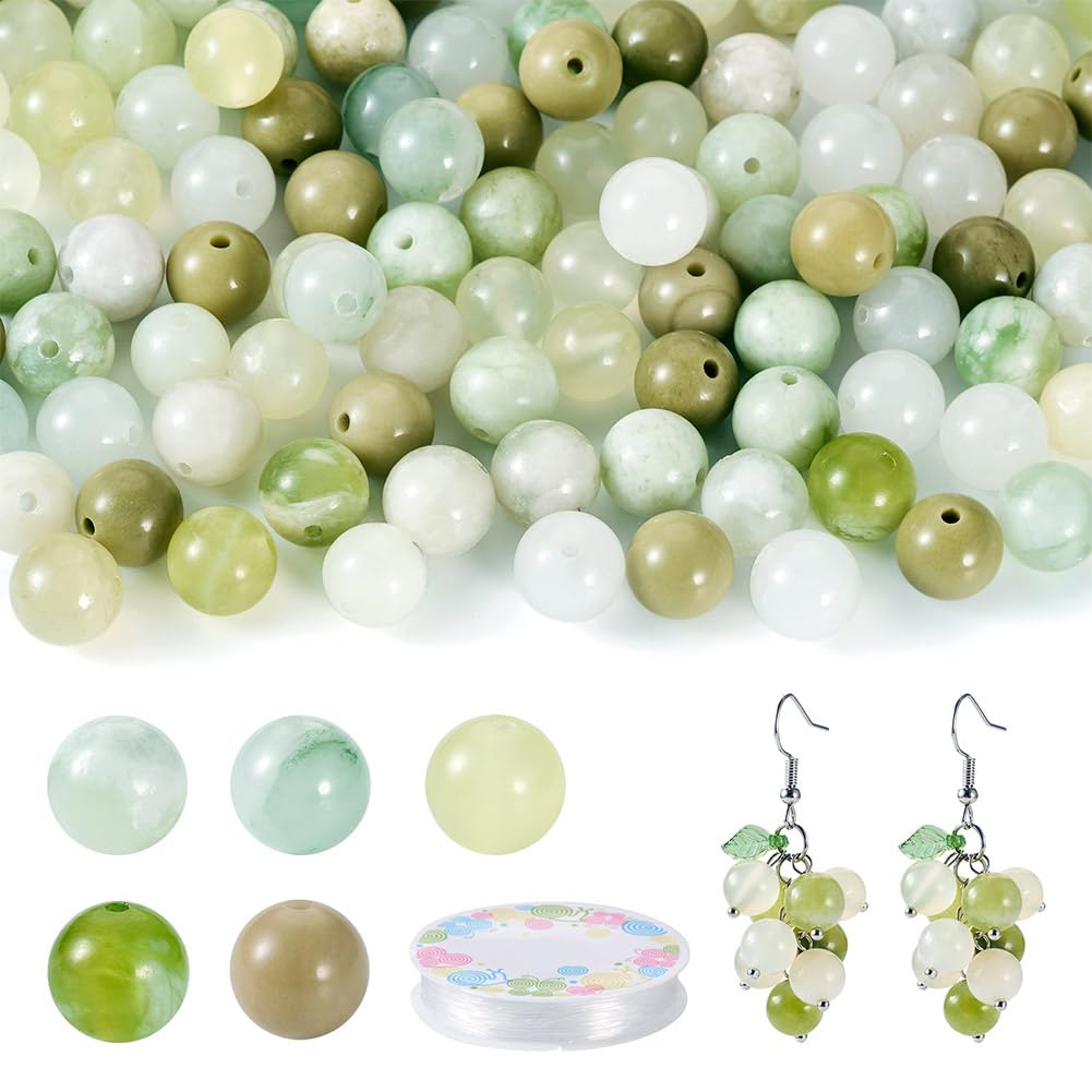 FASHEWELRY Stone Bracelet Making Kit 100pcs 8mm Mixed Gemtone Round Beads Green Crystal Loose Beads with Elastic String for DIY Necklace Earrings Jewelry Making