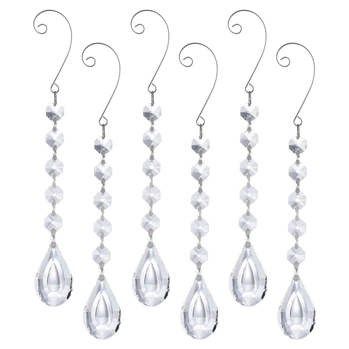 Sun Catchers with Crystals, 6Pcs Hanging Crystals Suncatchers for Windows, Clear Suncatchers Prisms Glass Pendant for Chandeliers, Garden, Christmas Tree Decor