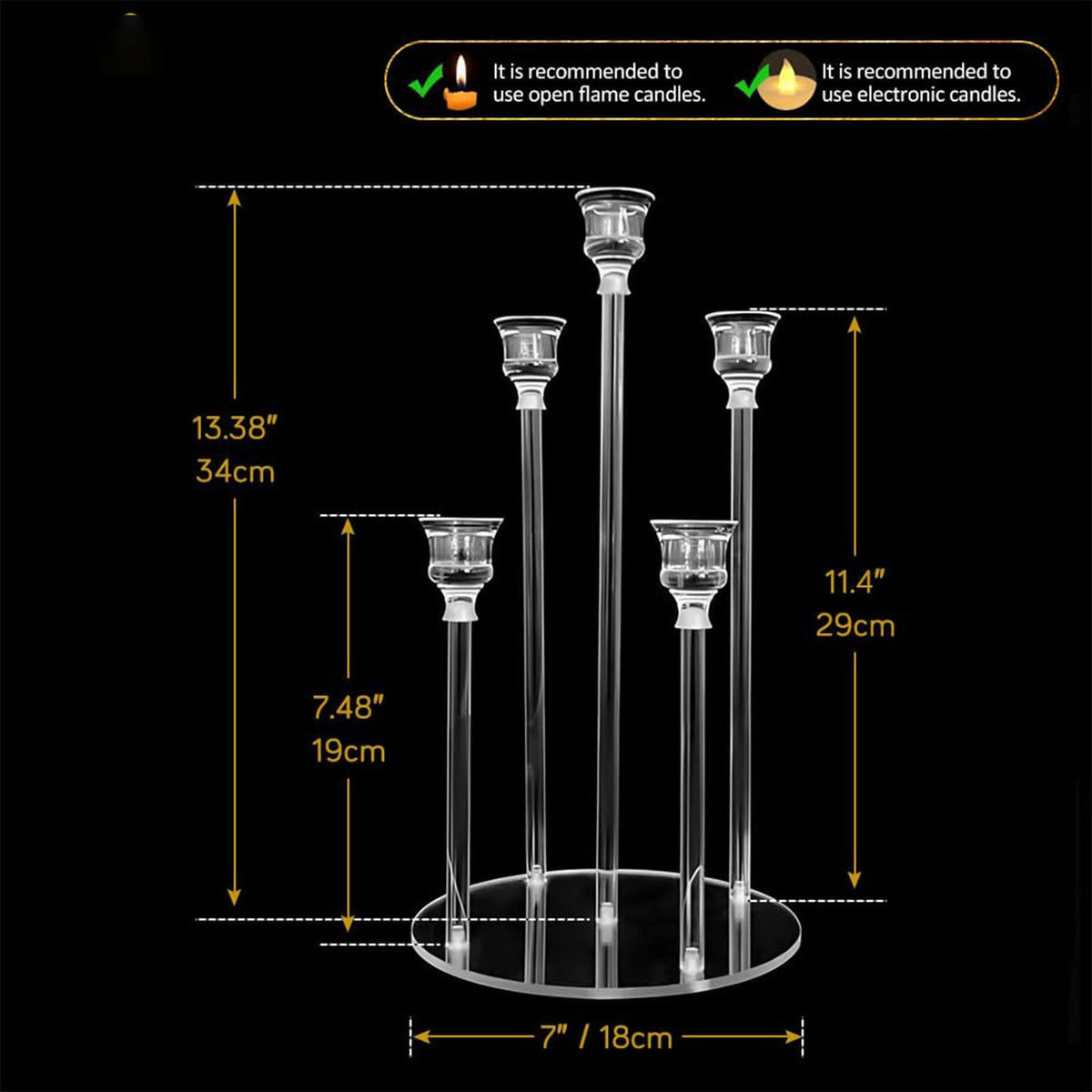 2/4PCS Candle Holder - Candelabra, 3/5 Arms Clear Candelabra Centerpieces for Wedding, Acrylic Candle Holder, Taper Candlesticks Candle Holders, with Acrylic Shade(5 Arm 2)