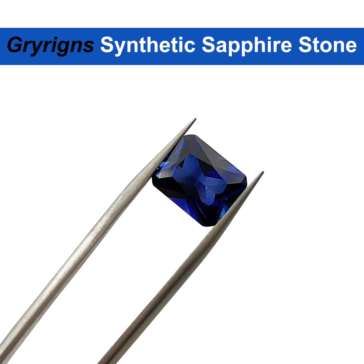 Gryrigns Royal Blue Loose Synthetic Sapphire Stone Radiant Cut Created Corundum Gemstone Faceted VVS Grade (2.9cts, 9x7mm, 1Pcs)