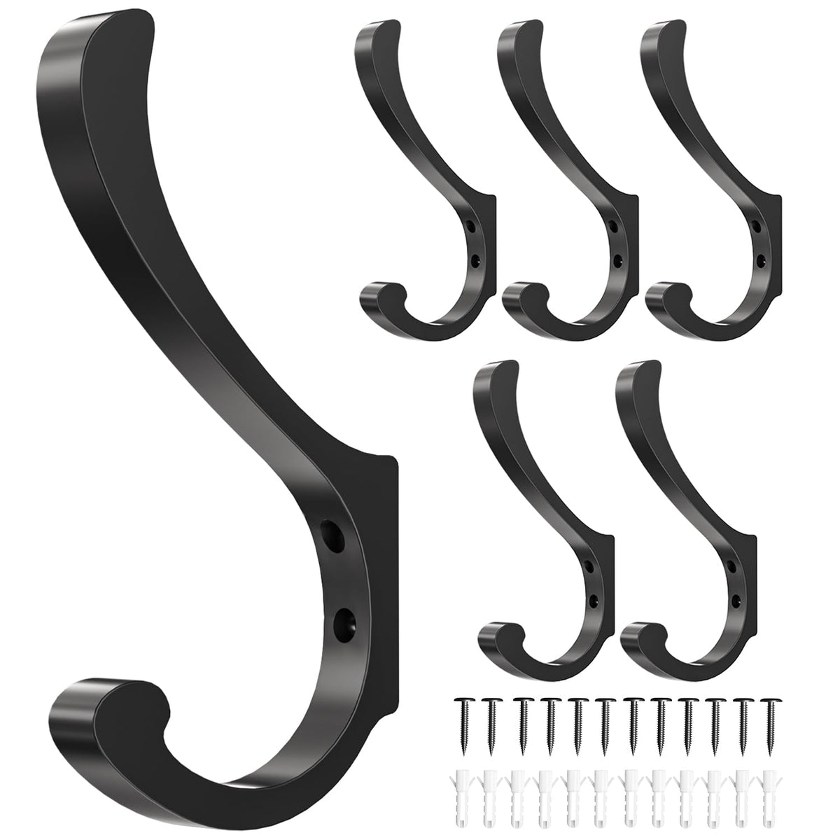 Hanging Coat Hooks Wall Mount - Heavy Duty (30LB), Large Coat Hanger Wall Hangers, Metal Hooks For Towels, Backpacks, Hats, Jackets, Keys, Bags, Robes, Dog Leashes (6 Pack)