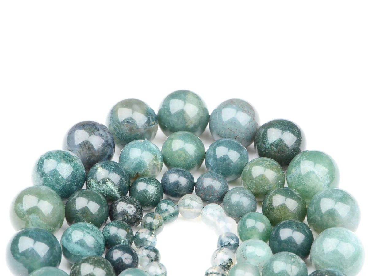 Bymitel 90 pcs Natural Genuine Real Round Loose Stone Beads Gemstone Spacers for Charm DIY Jewelry Making 15.5" per Strand 4mm (Green Moss Agate, 4mm)