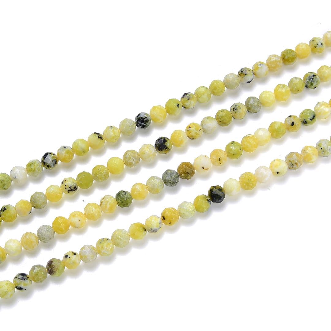 Adabele 30 Inch Natural Yellow Turquoise Healing Gemstone 4mm (0.16 Inch) Tiny Small Faceted Round Loose Beads Stone Spacer (160-180pcs) for Craft Jewelry Making GK4-17