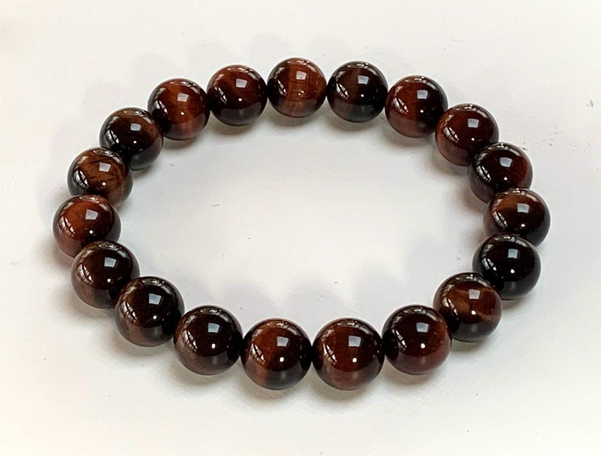 AWAKEN YOUR KUNDALINI Red Tiger’s Eye Bracelet – 10mm Stretch Beads, Birthstone Energy
