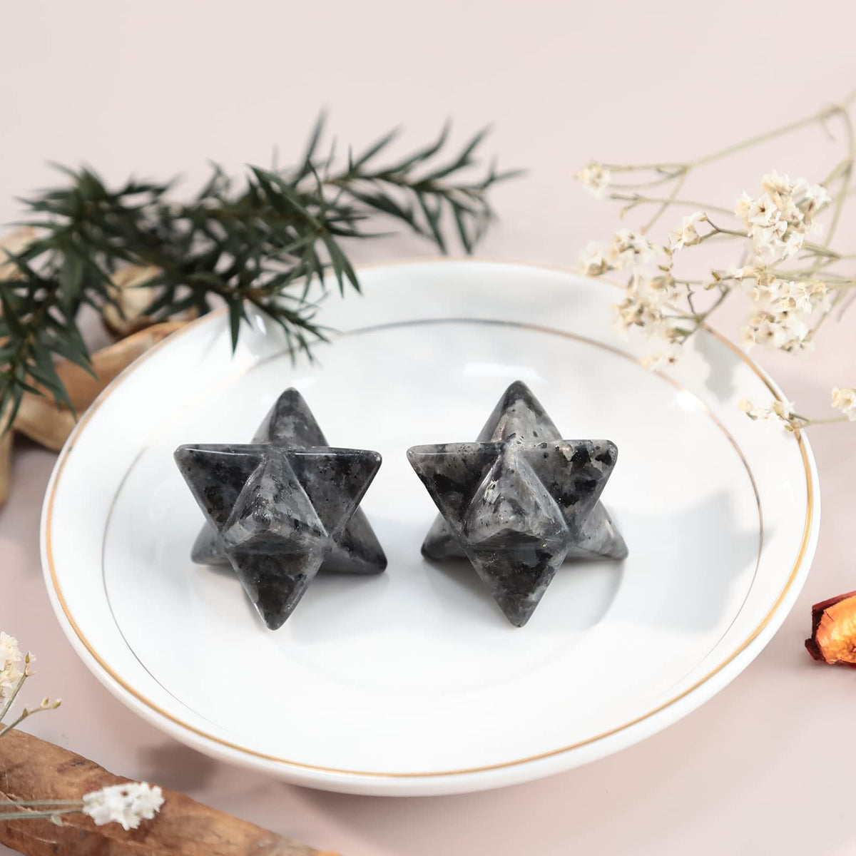 Loveliome Natural Labradorite Merkaba Crystal Protection Sacred Meditation Energy Generator Healing Chakra Six-Pointed Star 1 Inch