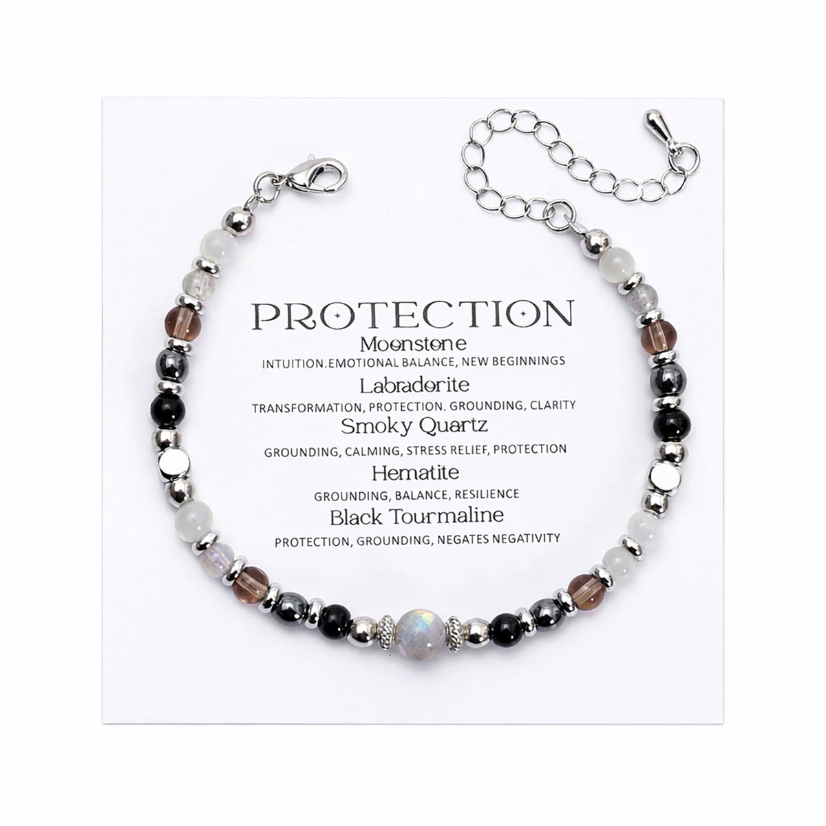 MTJAHPS Protection Bracelet, empath protection, black obsidian Crystals and Healing Stones Bracelet for Women ，Luck ，Anxiety and Stress Clam Bracelet