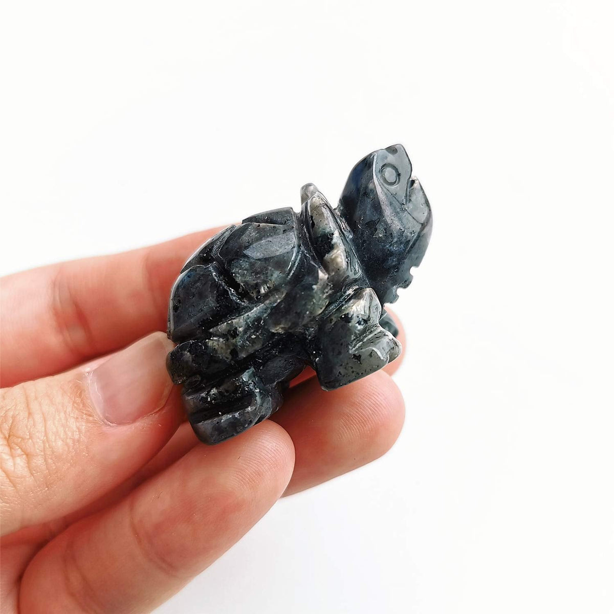 Gemgogo 2 Pcs Black Labradorite Crystals and Healing Stones Tortoise, 1.5 Inches Reiki Pocket Gemstone Figurines Room Decor Gemstone