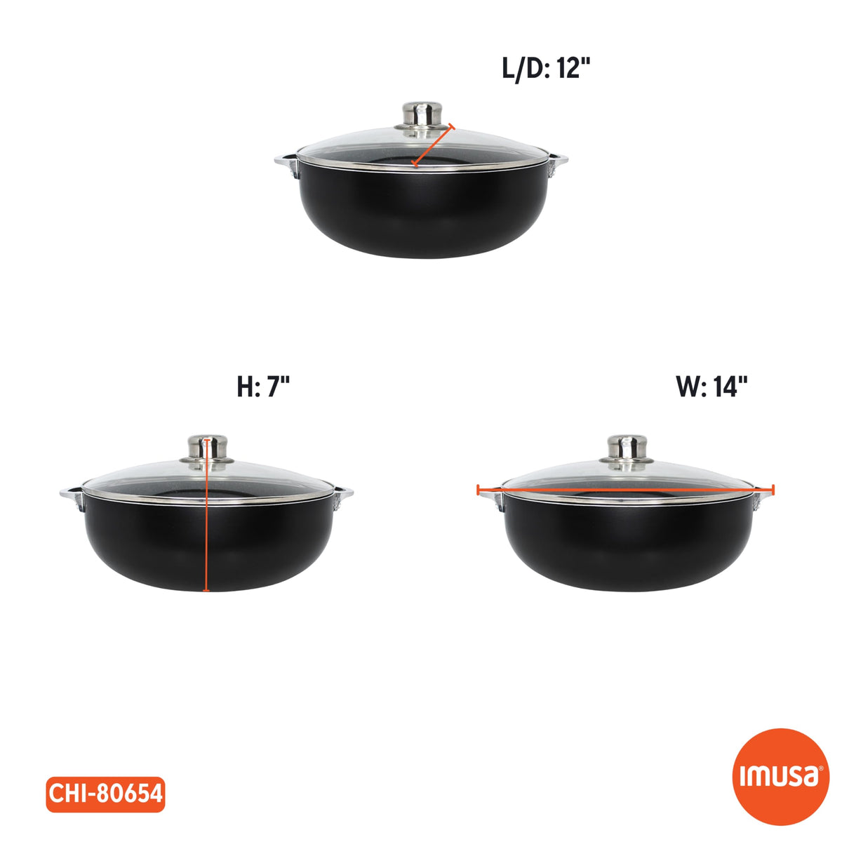 IMUSA 6.9Qt Bistro-Cera Aluminum Speckled Black Ceramic Caldero with Glass Lid, Nonstick Dutch Oven Pot for Rice, Family Meals, and Traditional Cooking, Black