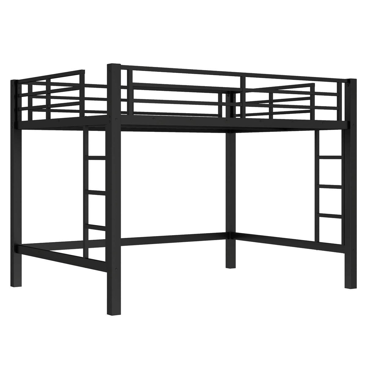 Bellemave Queen Size Loft Bed with 2 Ladder and Guardrails, Metal Loft Bed Frame for Adults, Kids, Teens, Black