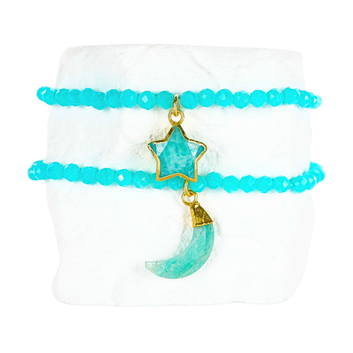 Amazonite Bracelet Party Favor for Girls, Toddler Bracelet with Certified 925 Sterling Silver 18K Gold Vermeil Amazonite Crystal Star Charm, Natural Non-Toxic Organic Gift